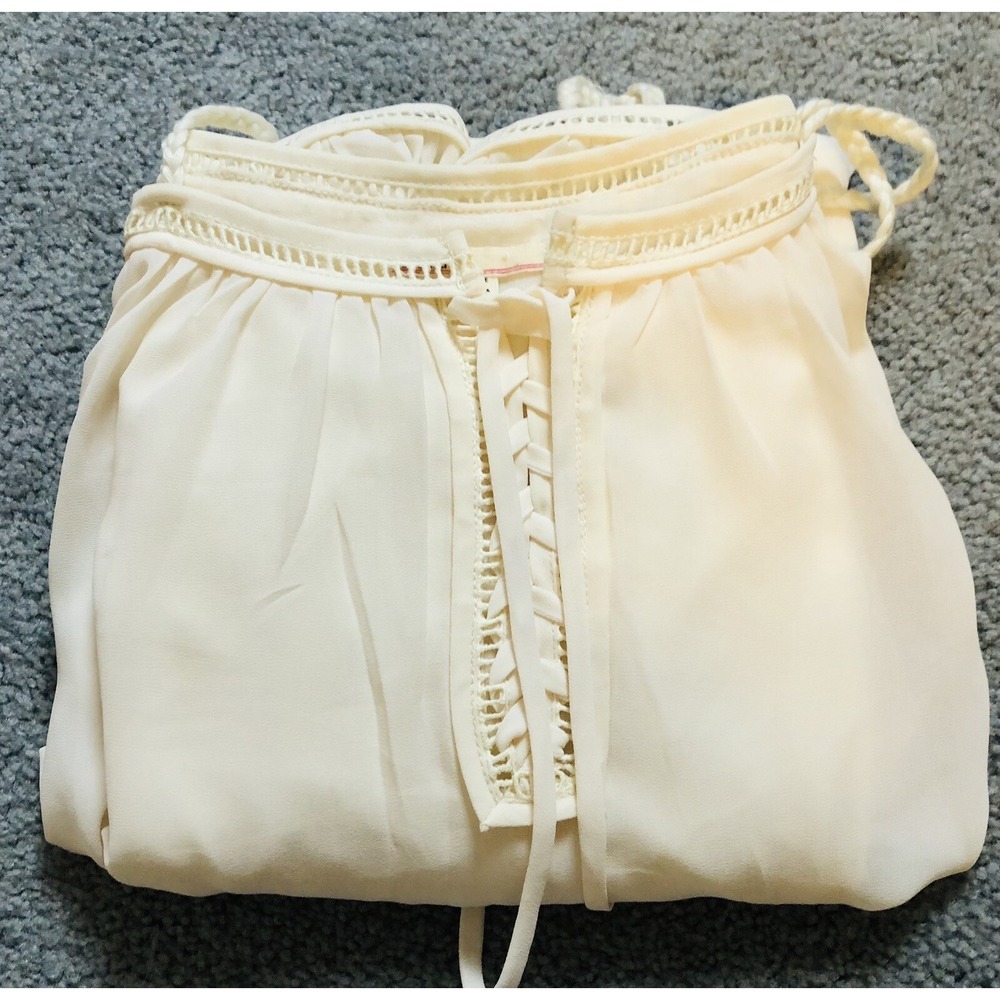 Love Culture Layered Mini Dress Sz S Cold Shoulder Ivory Belted Tassels Coastal - Picture 13 of 13